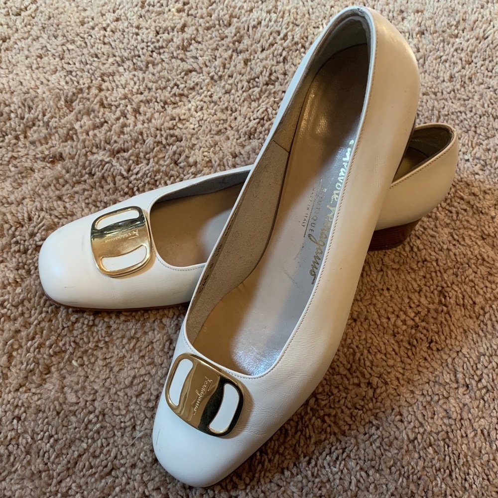 Salvatore Ferragamo White Beautiful Pumps